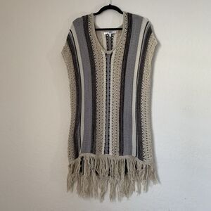 Wild Majesty Crochet Knit Tunic Top S/M Stripe Sleeveless Fringe Boho Beach